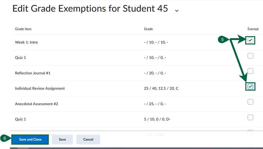 Exempt a Grade Item and Bulk Exempt