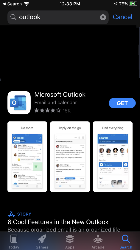 How do I install the Microsoft Outlook app for iOS?