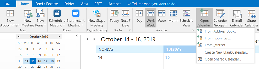 How do I access a shared Calendar using Microsoft Outlook?