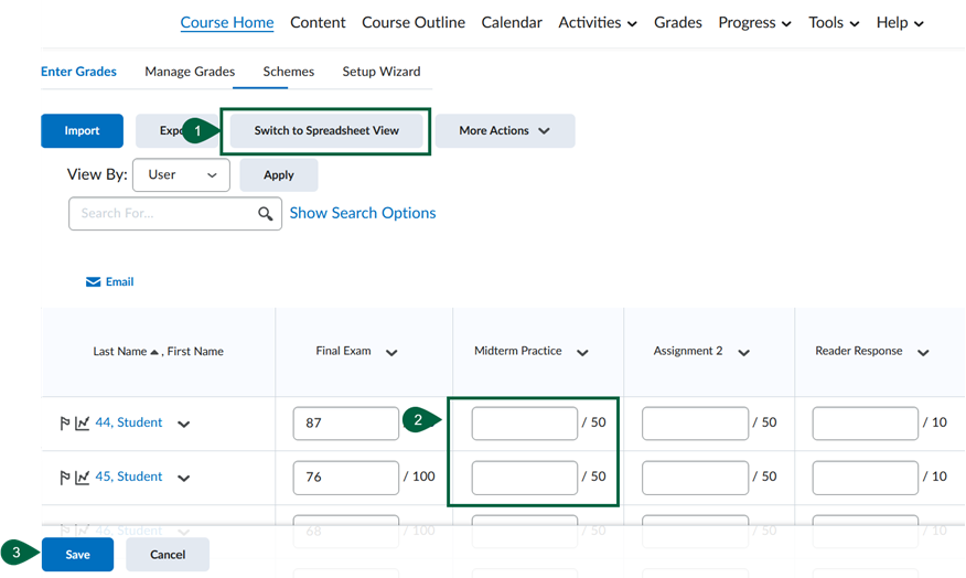 Manually Entering Grades