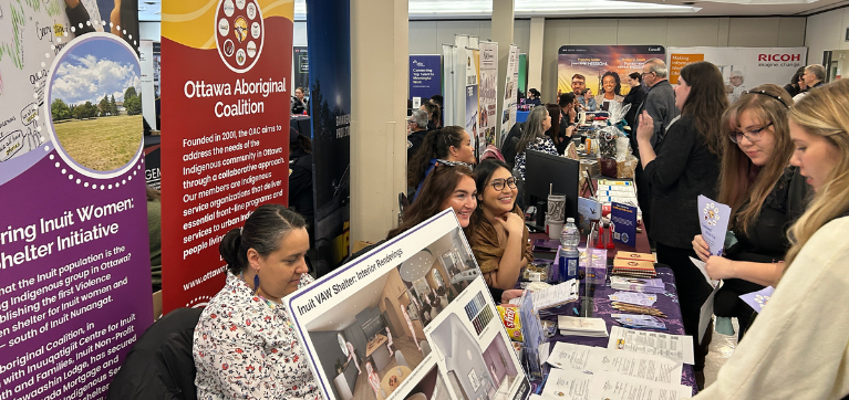 crowd visiting vendors at Indigenous Career Fair